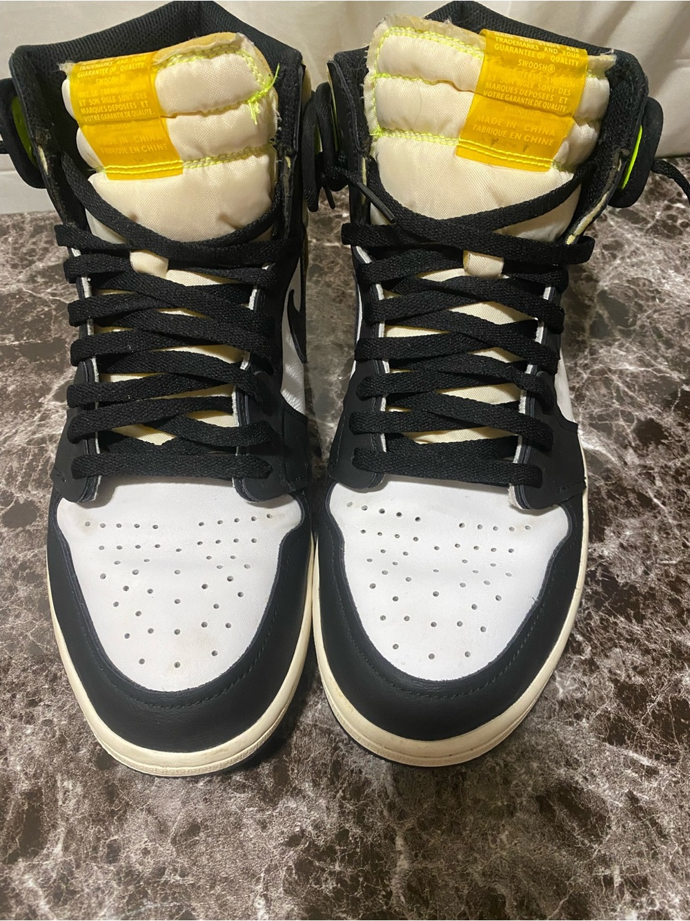 Nike Men's High-Top Sneakers Black White with Yellow Tongue Accents